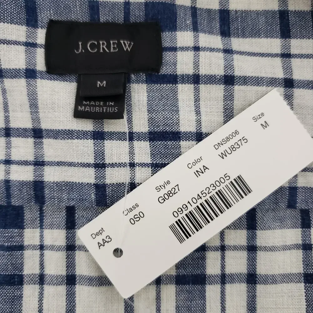 NWT J. Crew Shirt Men M Long Sleeves Button up Navy Blue Plaid Checks Preppy